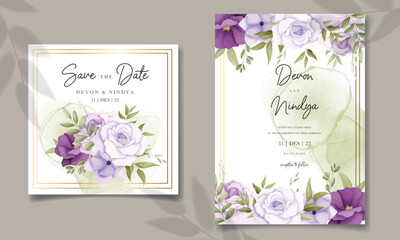 Beautiful purple flower wedding invitation card design