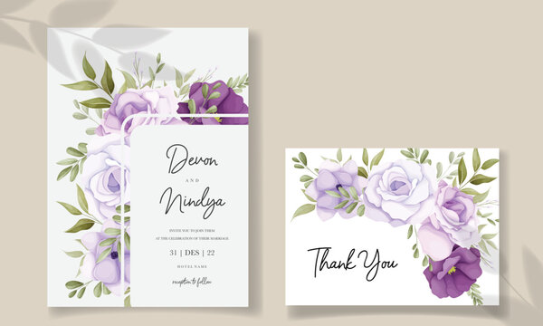 Beautiful Purple Flower Wedding Invitation Card Design