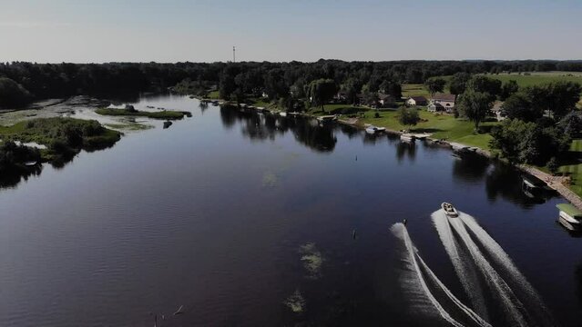 boats on the river waterskier