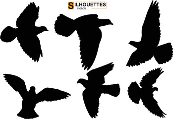 
Set of silhouettes of flying birds pigeon silhouettes on  transparent background