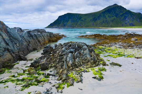 Skagsanden beach in Flakstad, Lofoten, Norway