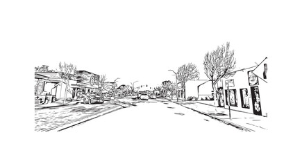 Fototapeta na wymiar Building view with landmark of Pacific Grove is the city in California. Hand drawn sketch illustration in vector.