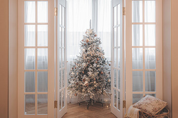 Christmas tree. Xmas interior. Christmas concept. New year decoration.