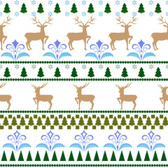 Colorful deer on white horizontal seamless pattern