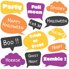 Cute halloween day speech bubbles with text. Vector illustration.