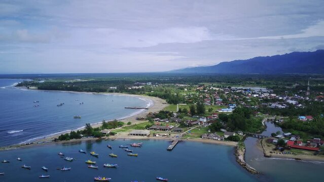 Aerial shot on Susoh Beach in Aceh Indonesia taken with drone