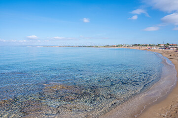 The beautiful Beach of Correnti with transparent and blue water in Portopalo in Sicily