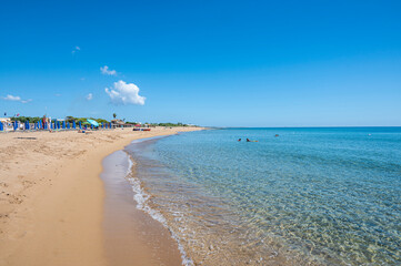 The beautiful Beach of Correnti with transparent and blue water in Portopalo in Sicily