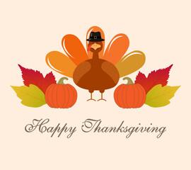 thanksgiving card with pumpkin and turkey