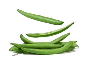 Green string beans on a white isolated background