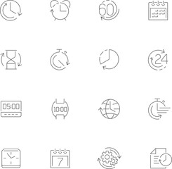 Set of time and clock thin line vector icons