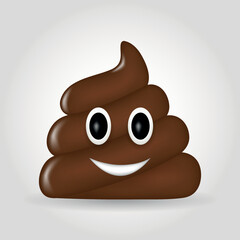 Brown Poop 3d Emotion smile. Realistic Shit design In plastic cartoon style. Emoji Icon isolated on white background. Vector illustration