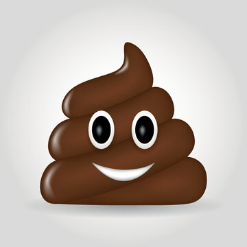 Brown Poop 3d Emotion smile. Realistic Shit design In plastic cartoon style. Emoji Icon isolated on white background. Vector illustration