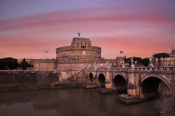 Obraz premium Castel Sant Angelo Mausoleum of Hadrian in Rome Italy, built in ancient Rome, it is now the famous tourist attraction of Italy, Europe