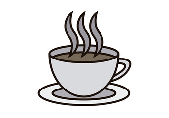 Taza de café caliente en fondo blanco.
