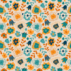 Colorful seamless pattern for kids with cute flowers, vector. Perfect for wallpaper, nursery decor, wrapping paper, apparel and so much more