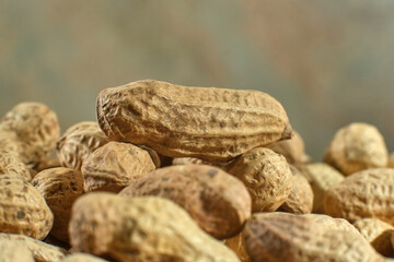 Dried bunches of peanuts close-up. Macro photography of peanuts.
