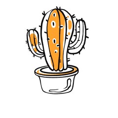 Cactus in a doodle pot isolated on a white background