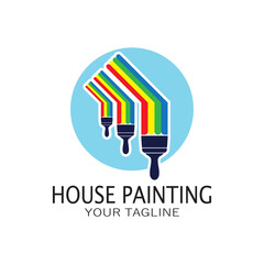 logo icon illustration house paint with a blend of brushes and rollers for house wall paint design, minimalist house, painting, interior, building, property business, wallpaper, vector concept