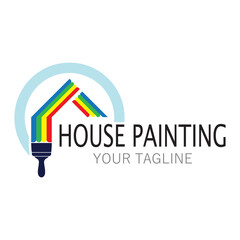 logo icon illustration house paint with a blend of brushes and rollers for house wall paint design, minimalist house, painting, interior, building, property business, wallpaper, vector concept