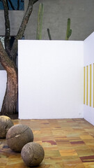 interior of the gilardi house of the famous architect luis barragan, central courtyard, with stone...