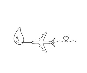 Abstract drop with plane as line drawing on white background