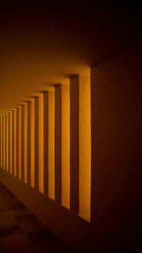 interior of the gilardi house of the famous architect luis barragan, play of lights and shadows oranges corridor or corridor