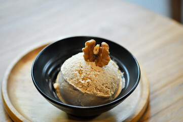 walnut ice cream, peanut ice cream or nut ice cream with walnut