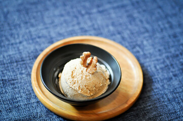 walnut ice cream, peanut ice cream or nut ice cream with walnut
