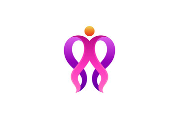 woman health and care logo, abstract people with heart shape creative logo template