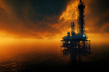 Silhouette of Offshore Oil Drilling Rig