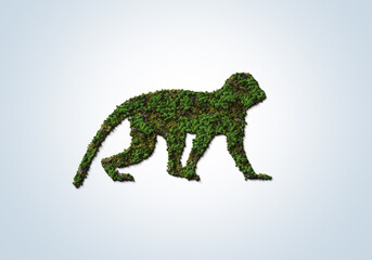 Green Forest 3d monkey shape concept of world environment day, animal day and World wildlife day....