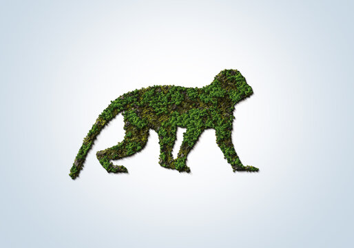 Green Forest 3d monkey shape concept of world environment day, animal day and World wildlife day. World forestry day.