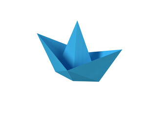 Blue paper boat on transparent background