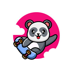 Fototapeta na wymiar Cute panda playing skate board