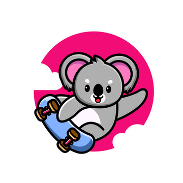 Cute koala playing skate board