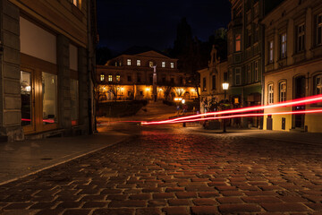 Cieszyn old town center long exposure at night