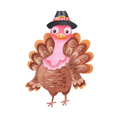 Watercolor cartoon turkey