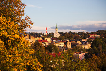 Autumn landscape of Cieszyn town with golden light in southern Poland