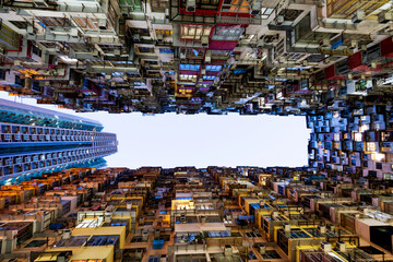 Fototapeta premium Low angle view of crowded residential building