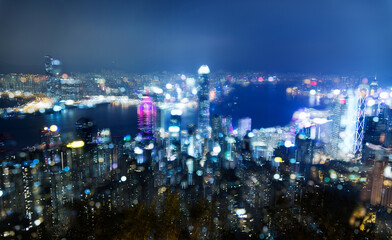 Obraz premium Aerial view of Hong Kong cityscape at night
