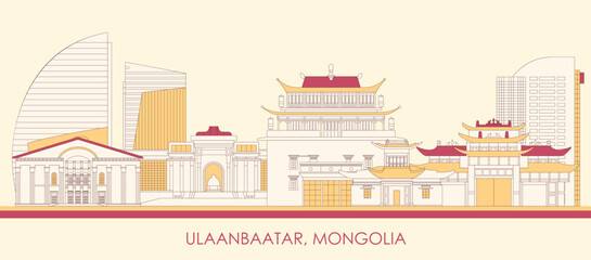 Cartoon Skyline panorama of city of Ulaanbaatar, Mongolia - vector illustration