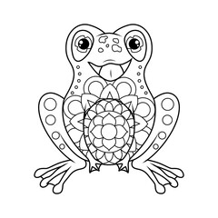 Coloring book for children. Cute frog in zentangle style. The task for children can be used in a book, magazine. Vector illustration