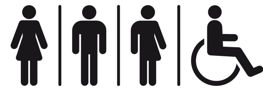 nvis54 NewVectorIllustrationSign nvis - all gender restroom vector icon . women, men, transgender, handicap . isolated transparent . wc toilet pictogram . black filled . AI 10 / EPS 10 . g11505