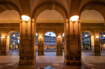 The so called Plaza Nueva Bilbao, a square in old town in classicism style lined with cafes and...
