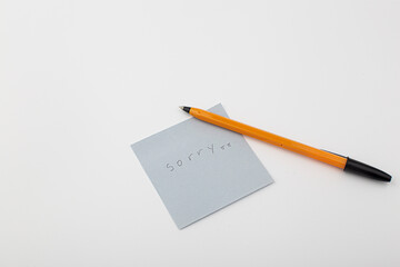 Sorry handwriting text isolated. Writing text on memo post reminder.