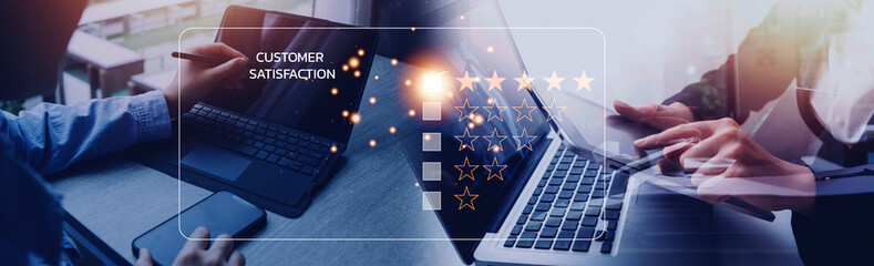 Customer review satisfaction feedback survey concept, User give rating to service experience on...