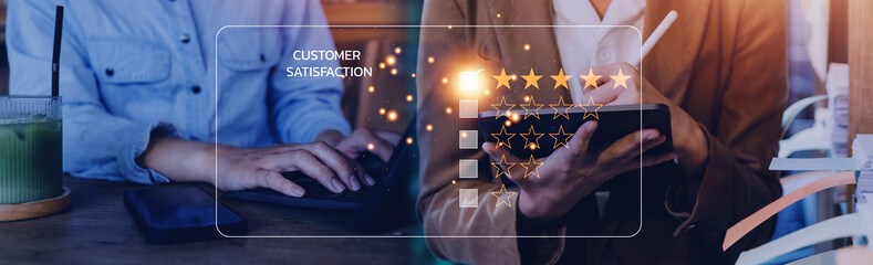 Customer review satisfaction feedback survey concept, User give rating to service experience on...