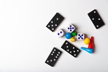 Dominoes, dice and figures for board games