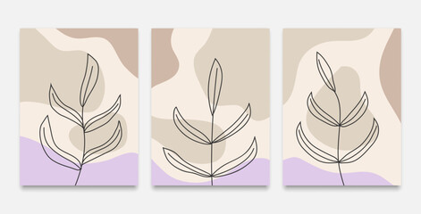 leaf line shape abstract art beige wall decor painting background vector cover design wallpaper